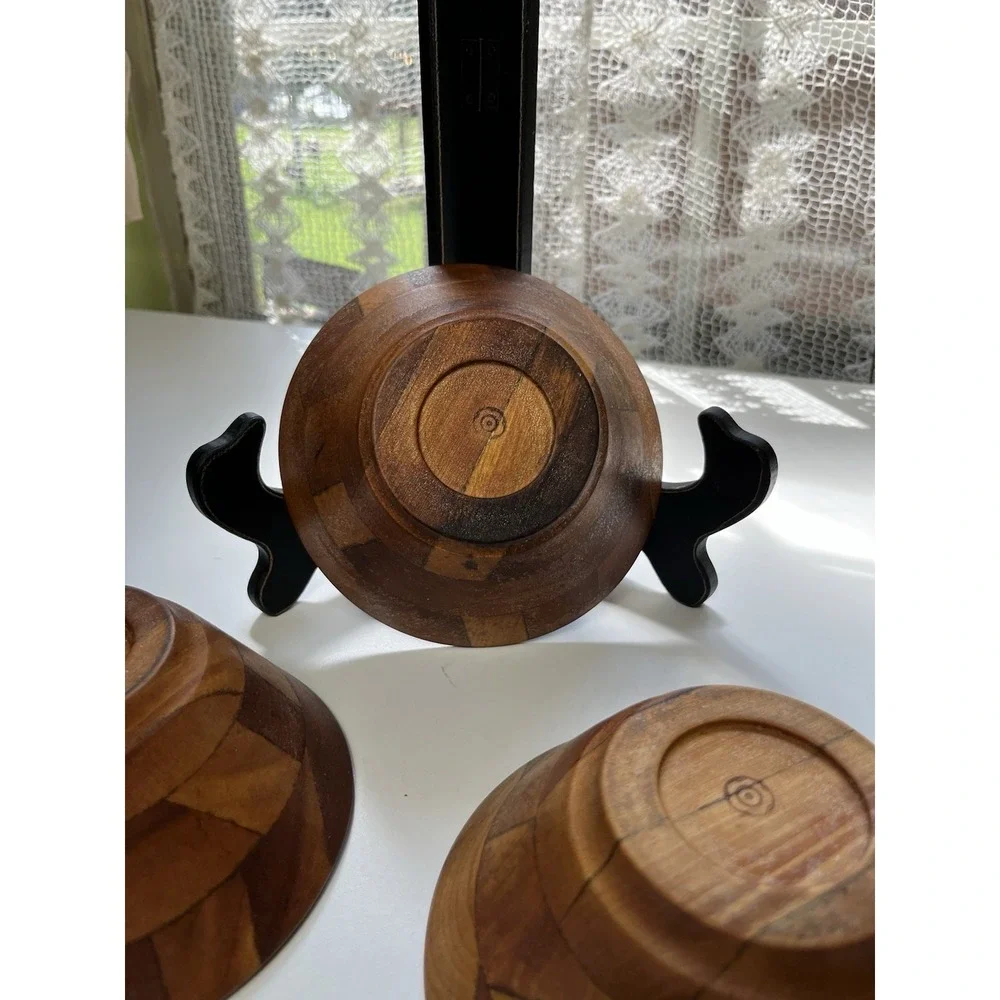 Vtg MCM Segmented Artisan Made Wood Bowl Bullseye Mark Patent Japan 6